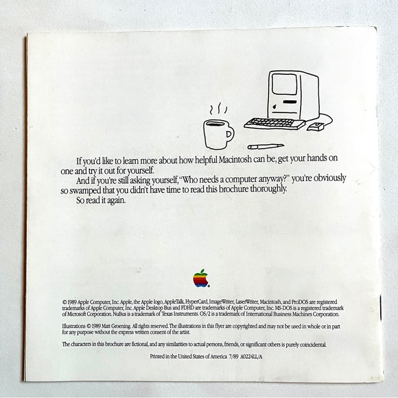 Apple & Matt Groening 1989 Computer Booklet w/illustrations.Rare. - Picture 2 of 8